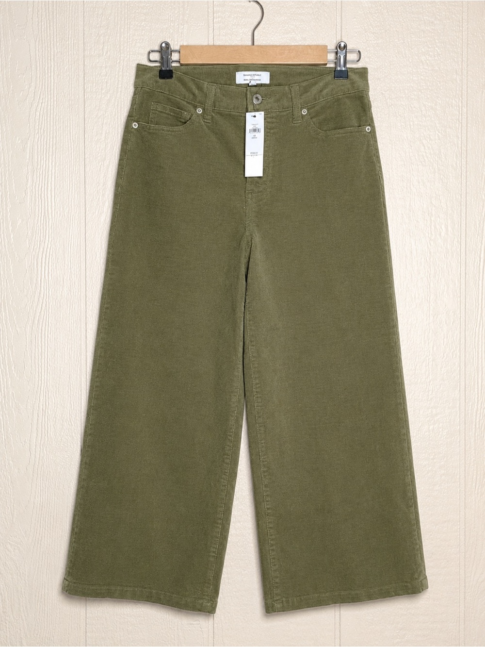 Banana Republic Wide Leg High Rise Corduroy Pants Olive Green 30 Petite